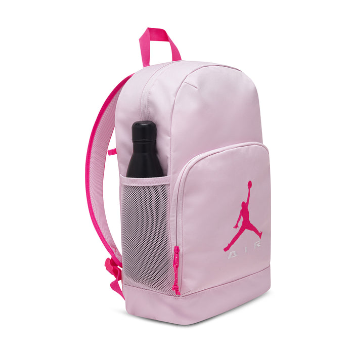 Pink backpack with pencil pouch and side mesh pocket, Jumpman logo
