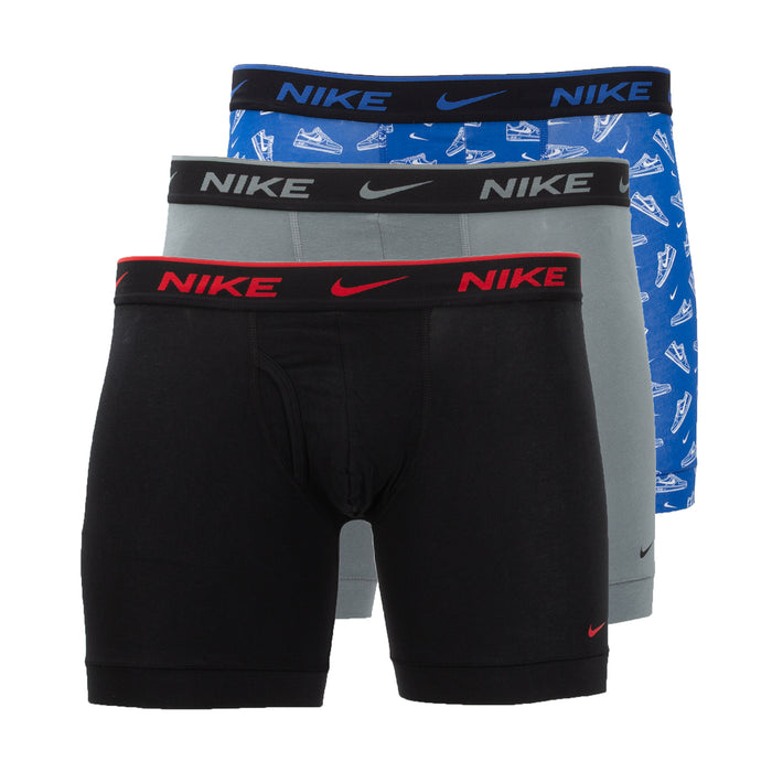 Men's Nike dri-fit boxer briefs, 3-pack: black, gray, and blue sneaker print