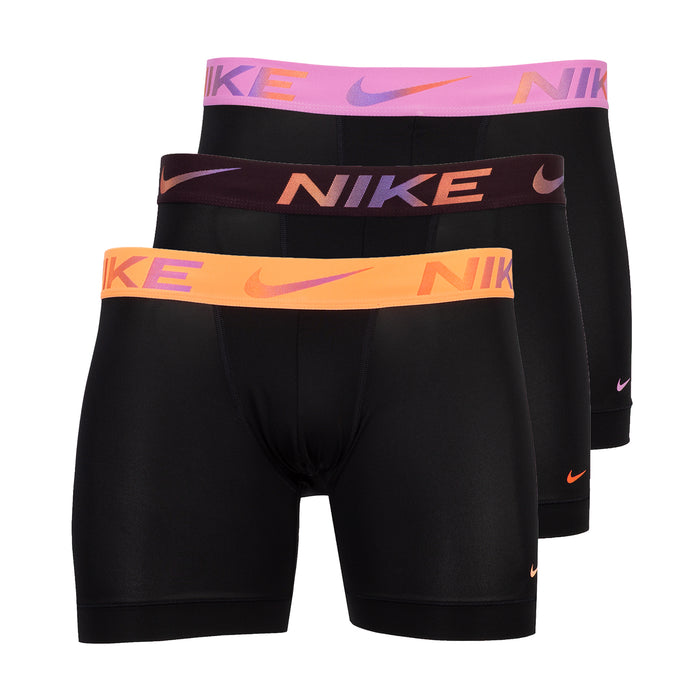 3-pack men's micro boxer briefs, black with pink, orange, and burgundy logo waistbands