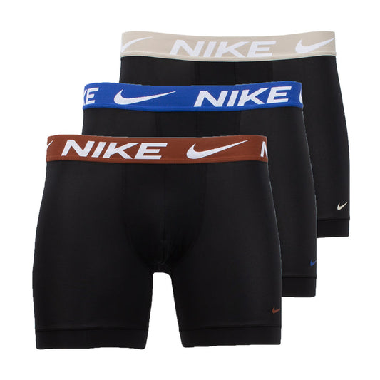 3-pack Dri-FIT micro boxer briefs, black with blue, brown, cream NIKE waistbands