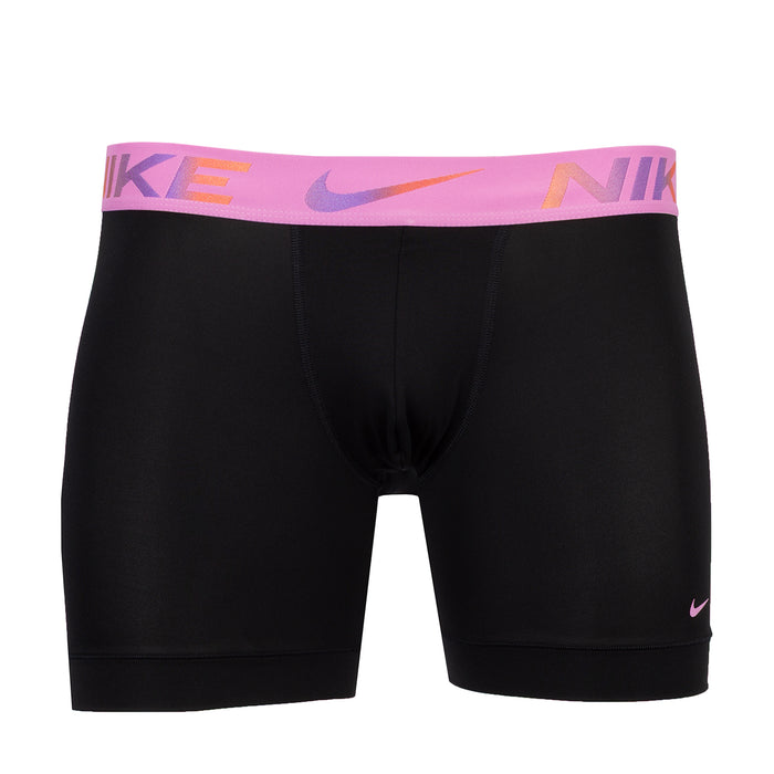 Men's micro boxer briefs, black with light pink logo waistband and small side swoosh