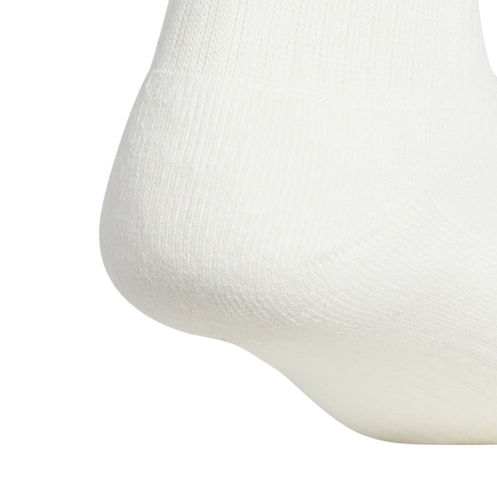 White crew sock with ribbed knit foot and plain toe