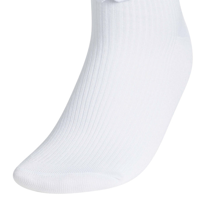 White ribbed quarter sock with ruffled cuff detail and small logo