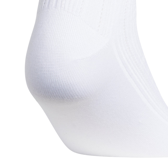 White quarter sock with ribbed knit and smooth toe; ruffled cuff