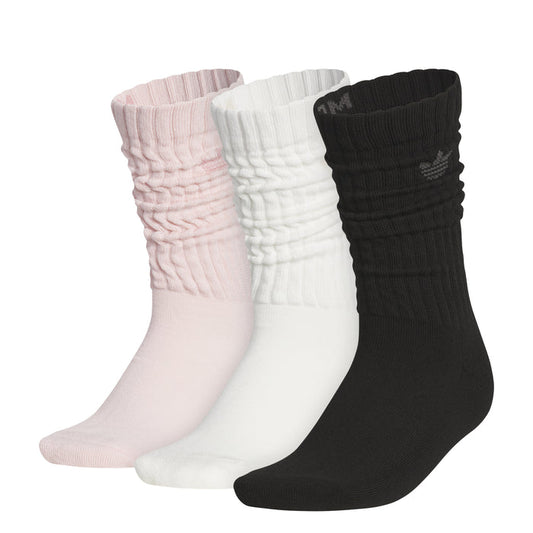 3-pack medium scrunch crew socks in pink, off-white, and black
