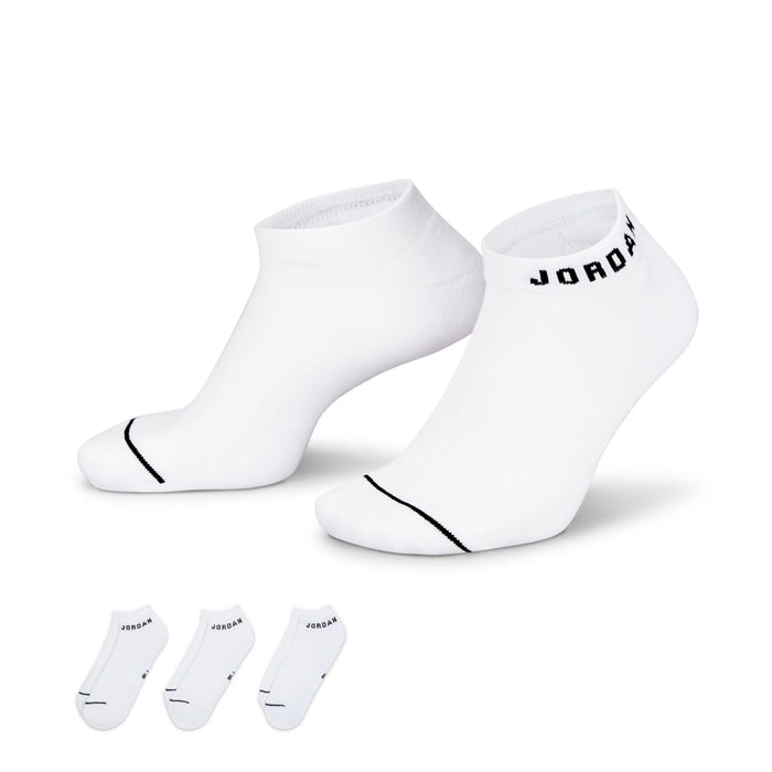 3-pack no-show socks, white with JORDAN logo and black heel/toe trim