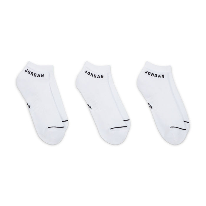 3-pack white no-show socks, JORDAN logo with black heel and toe stripe