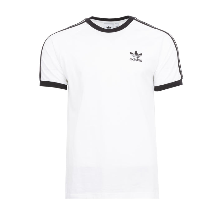 Men's white Adidas T-shirt with black crew neck trim and trefoil logo