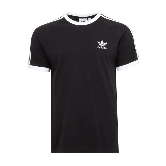 Men's black T-shirt with white raglan sleeves, adidas logo, and 3-stripe detailing