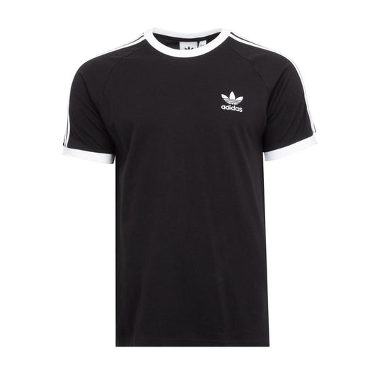 Men's black T-shirt with white raglan sleeves, adidas logo, and 3-stripe detailing