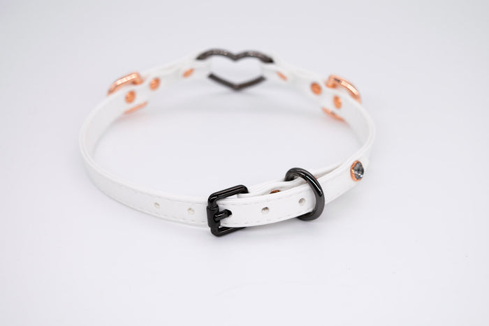 3/8" White, Gunmetal and Rose Gold Vegan Leather Collar