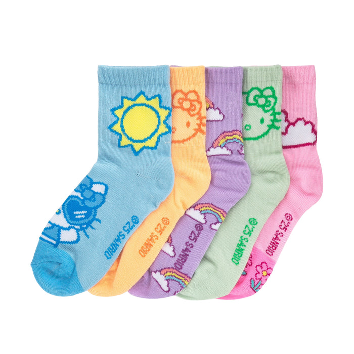 Kids half-crew socks 5-pack with Hello Kitty prints in pink, blue, orange, purple, green