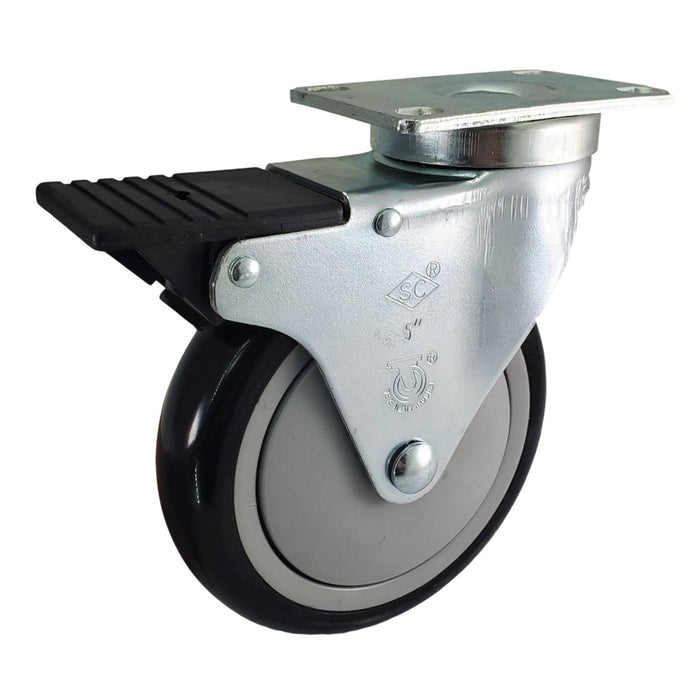 5" x 1-1/4" Poly-Pro Wheel Swivel Caster w/ Total Lock Brake - Durable Superior Casters - product view 1
