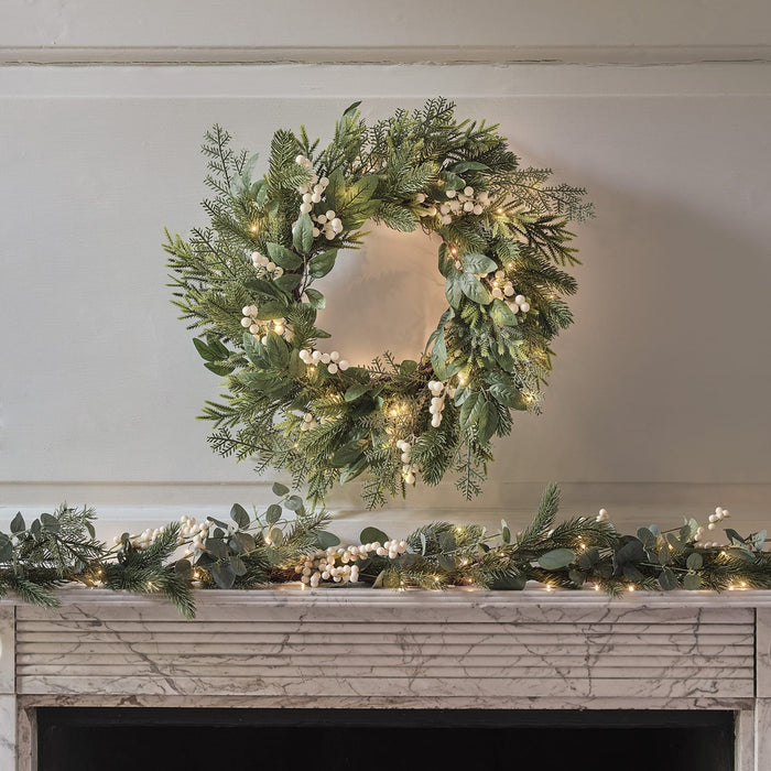 50cm Pre Lit White Berry Christmas Wreath