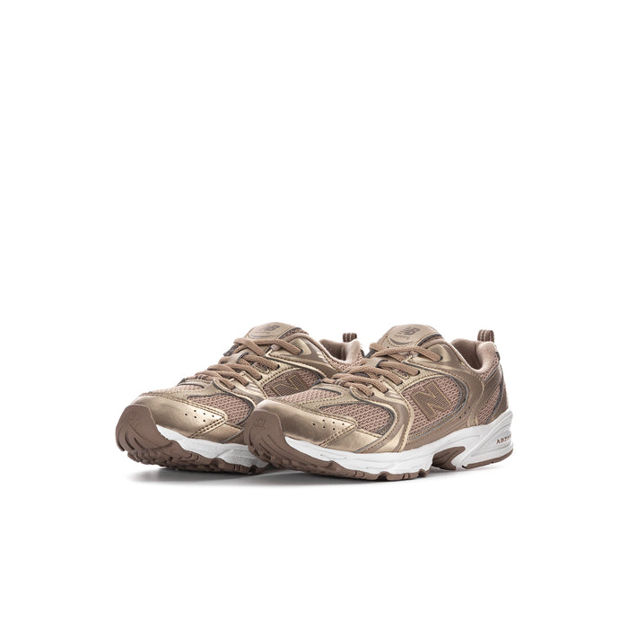 Kids beige lace-up sneakers, front view, white midsole and N logo