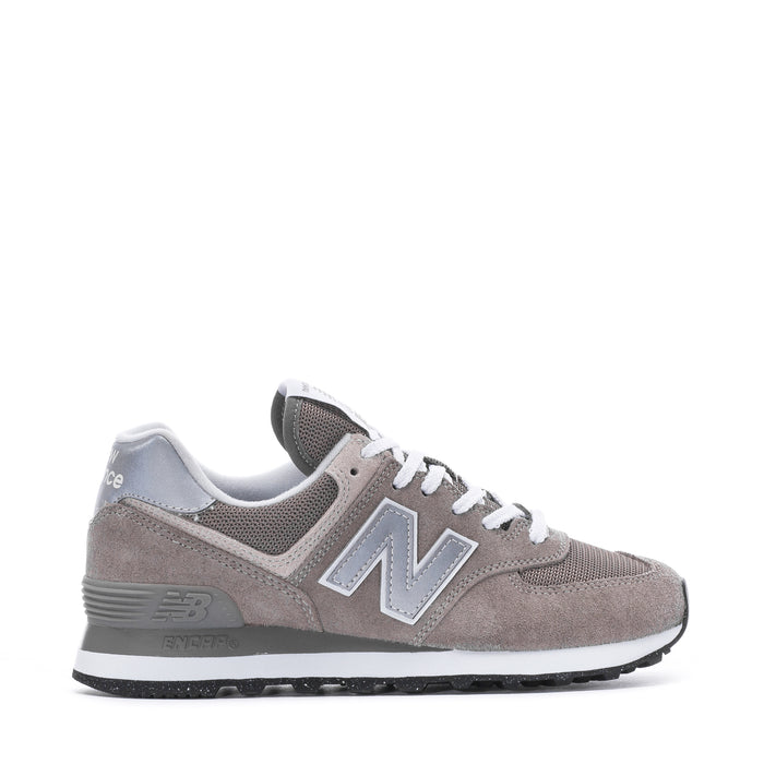 Women's New Balance 574 low-top sneakers in grey suede with white N logo accents