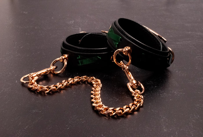 6" - 8" Rose Gold, Green & Black Corset Leather Cuffs _ LIMITED _