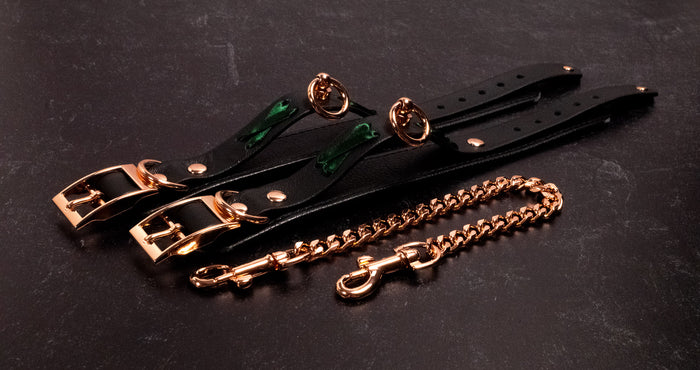 6" - 8" Rose Gold, Green & Black Corset Leather Cuffs _ LIMITED _