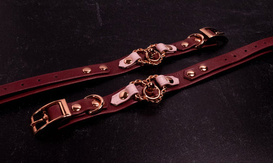 6" - 8" Wine & Pale Blush Leather Chained Heart Cuffs _ LIMITED _