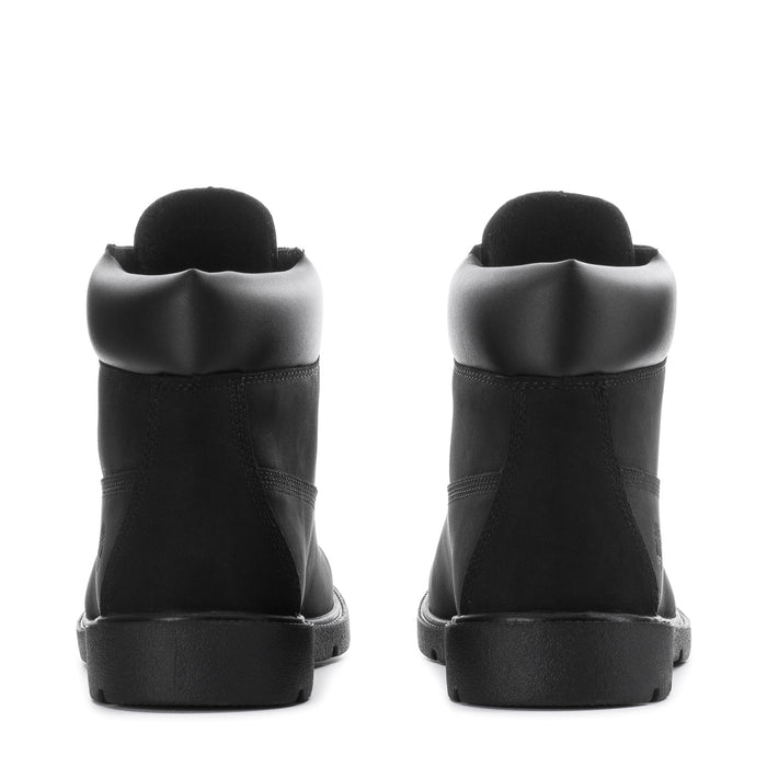 Youth black high-top boots with low profile heel and padded back collar