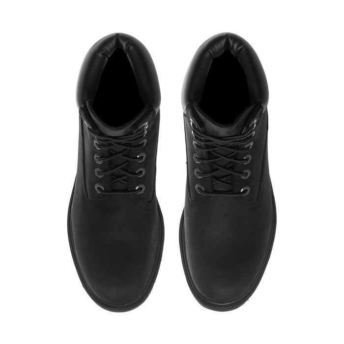 Black men's lace-up ankle boots, top view of eyelets and padded collars
