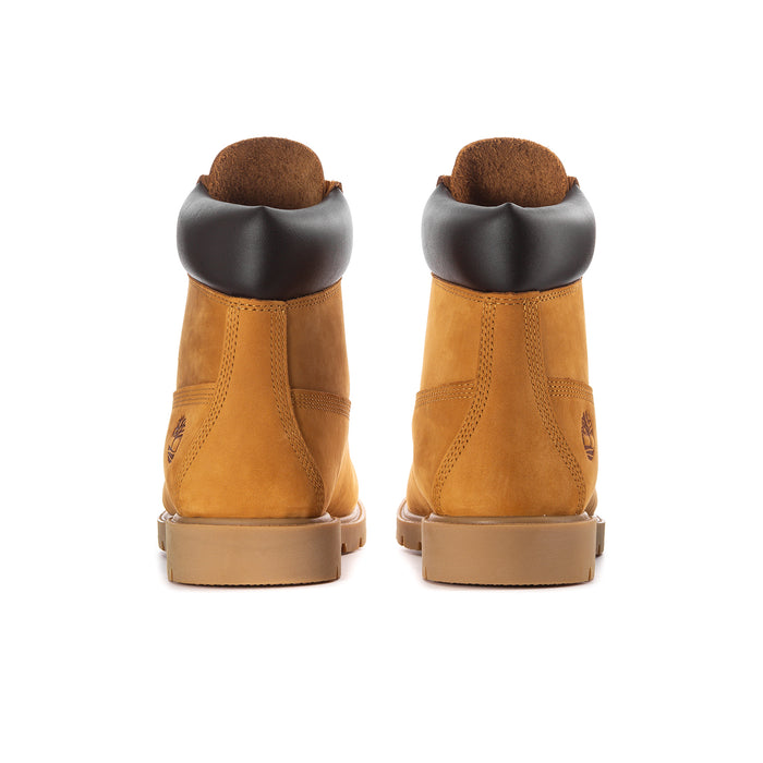 Men's wheat work boots rear view with dark heel collar and pull tabs