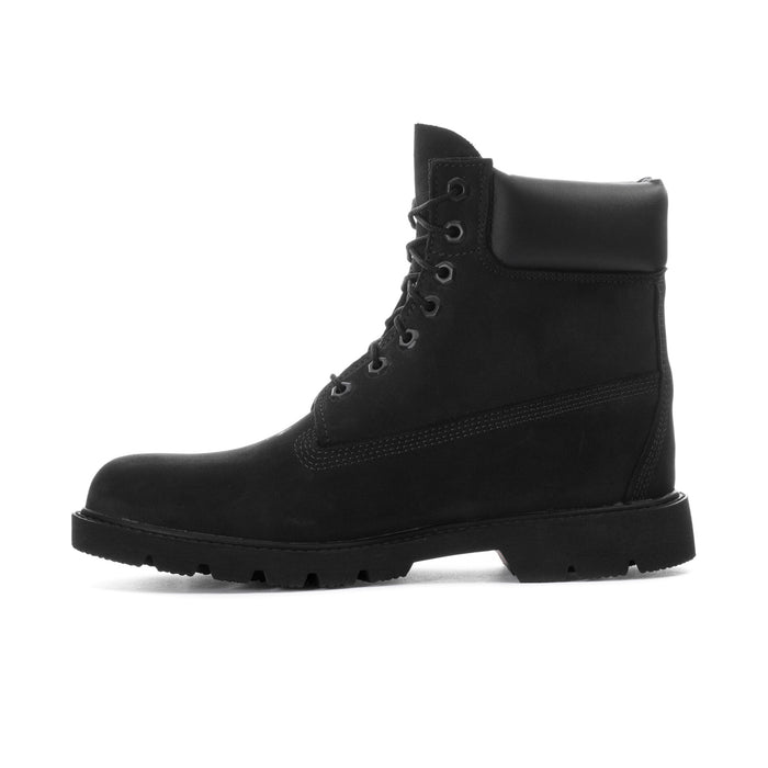 Black men's lace-up ankle boot, stitched panels and chunky tread sole
