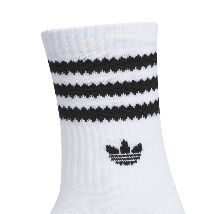 Kids crew socks, white with black stripes and small crown trefoil logo