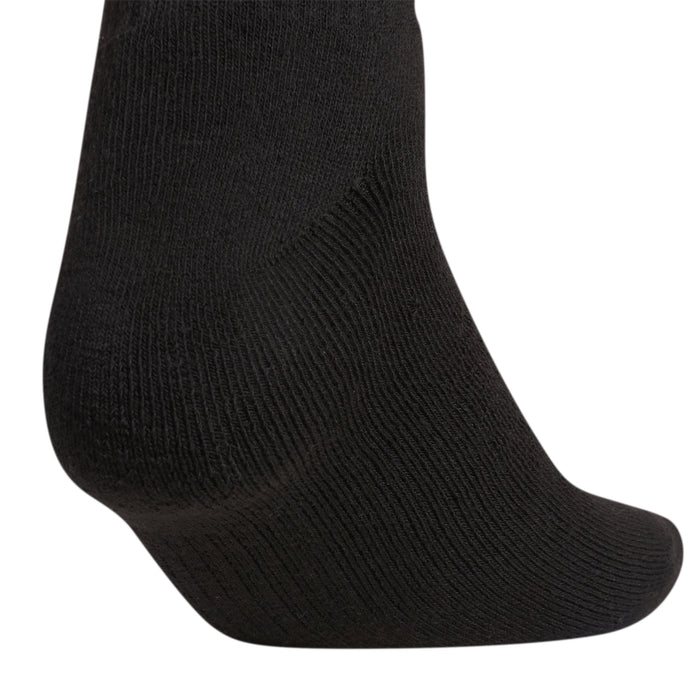 Black crew sock close-up of the side knit and cushioned sole