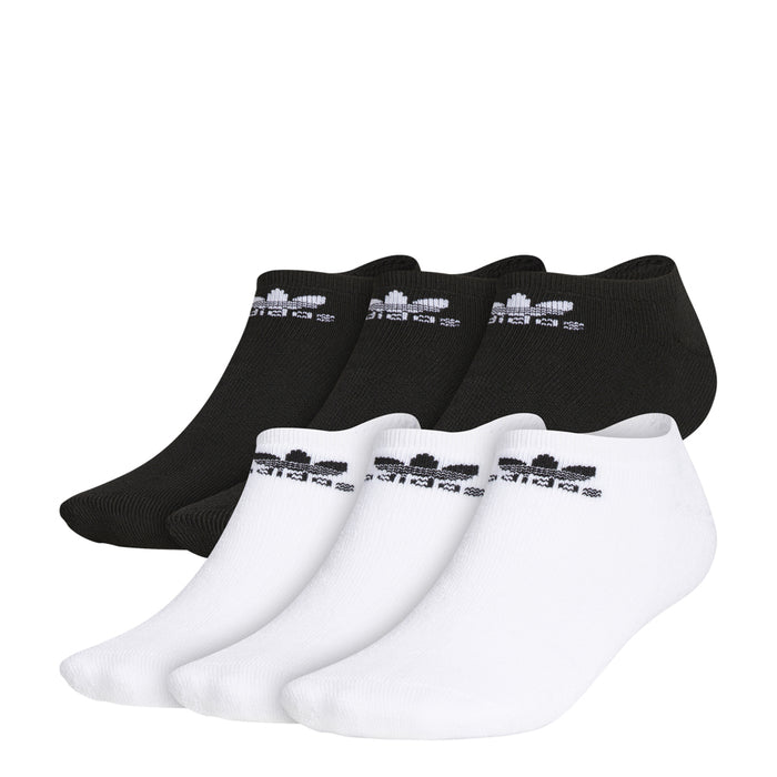 6-pack no-show socks in white and black, ribbed knit with logo cuffs