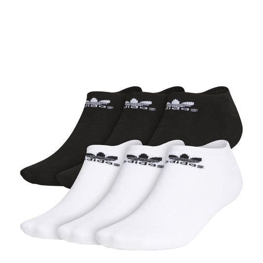 6-pack no-show socks in white and black, ribbed knit with logo cuffs