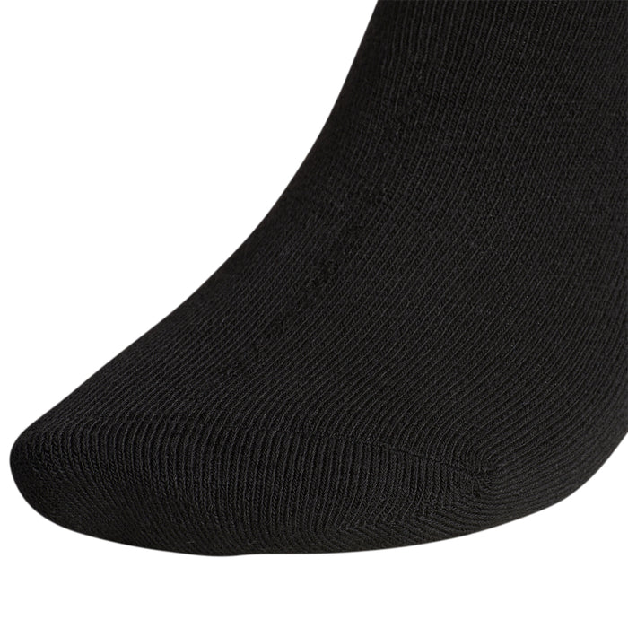 Black no-show sock with ribbed knit texture, close-up toe