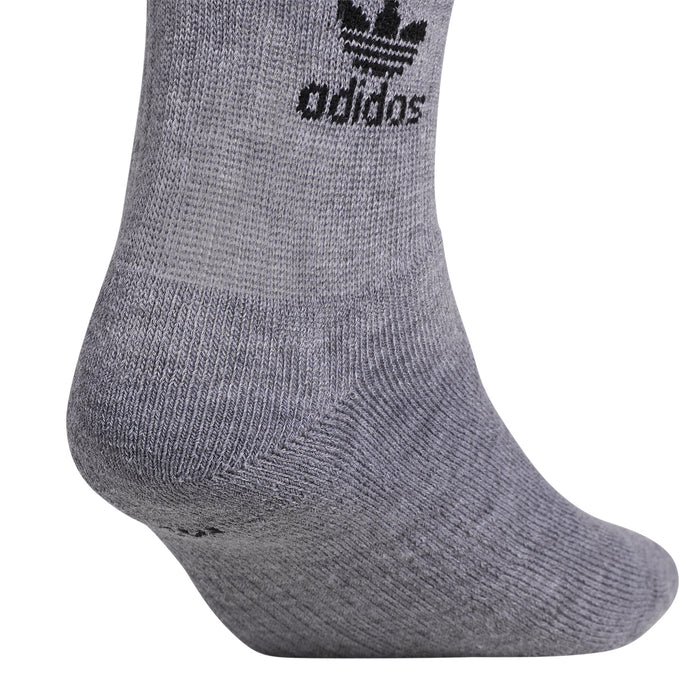 Heather grey crew sock cuff with adidas logo and textured knit