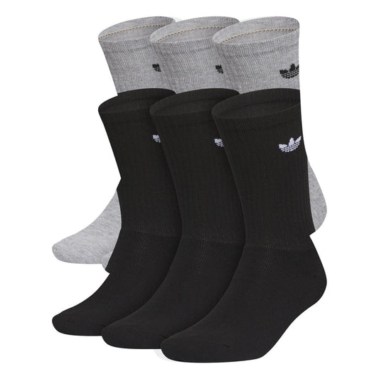 Pack of crew socks in heather grey and black, with small adidas trefoil logos