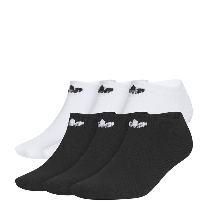 No-show socks 6-pack, white and black with trefoil logos at cuff