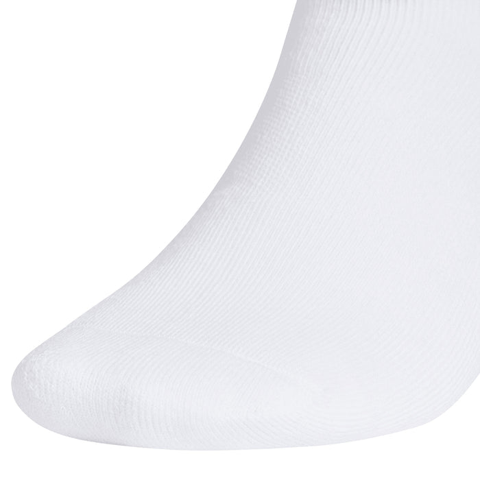 White no-show sock, side view with ribbed knit texture