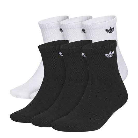 Pack of quarter crew socks, ribbed knit, white and black with small trefoil logos