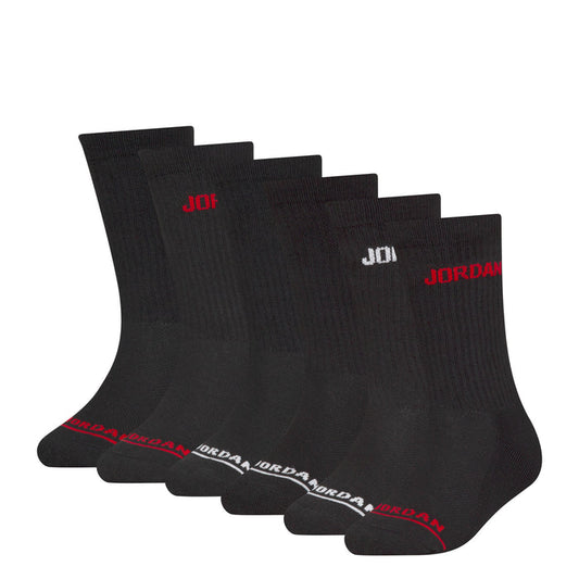 Black crew socks set with red Jordan logo on toes and cuffs