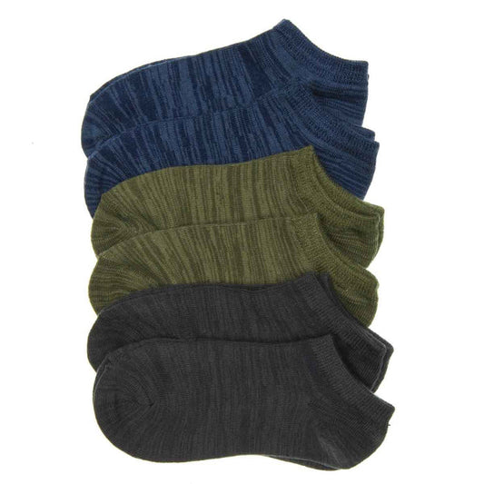 6-pack medium no-show socks: navy, olive, charcoal, cushioned foot
