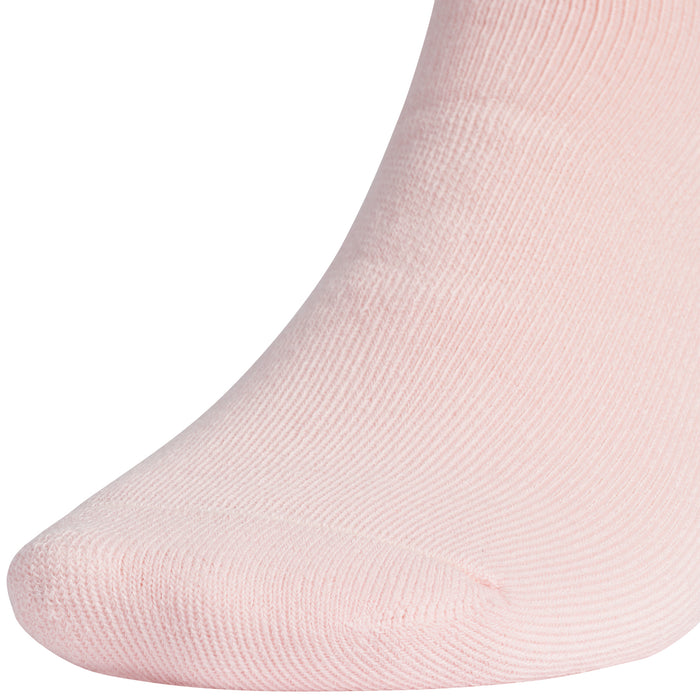Pink no-show sock close-up, ribbed knit with cushioned toe
