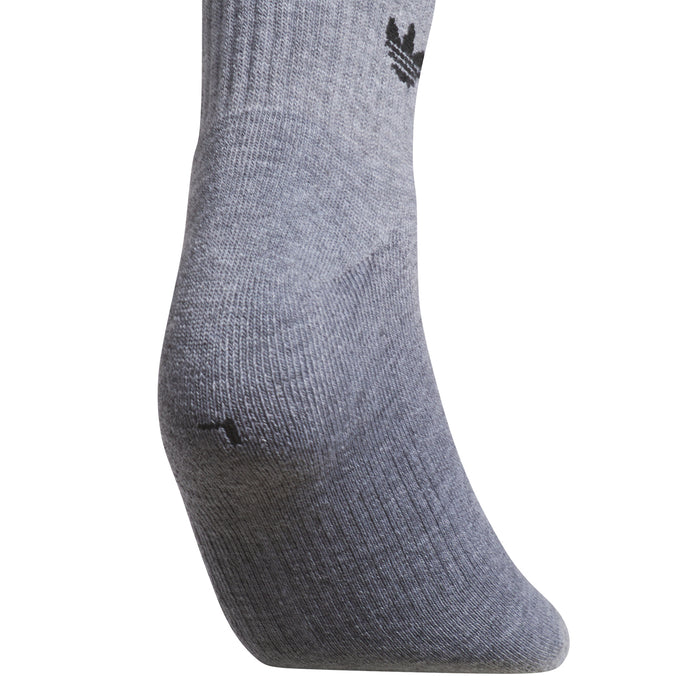 Light heather grey quarter crew sock with dark trefoil logo at ankle