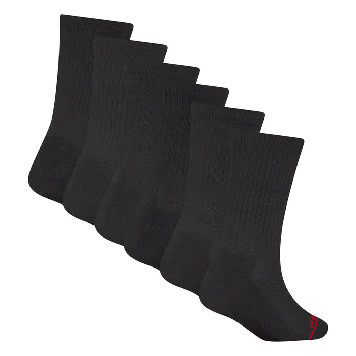 Black crew socks 6-pack, subtle red heel accent