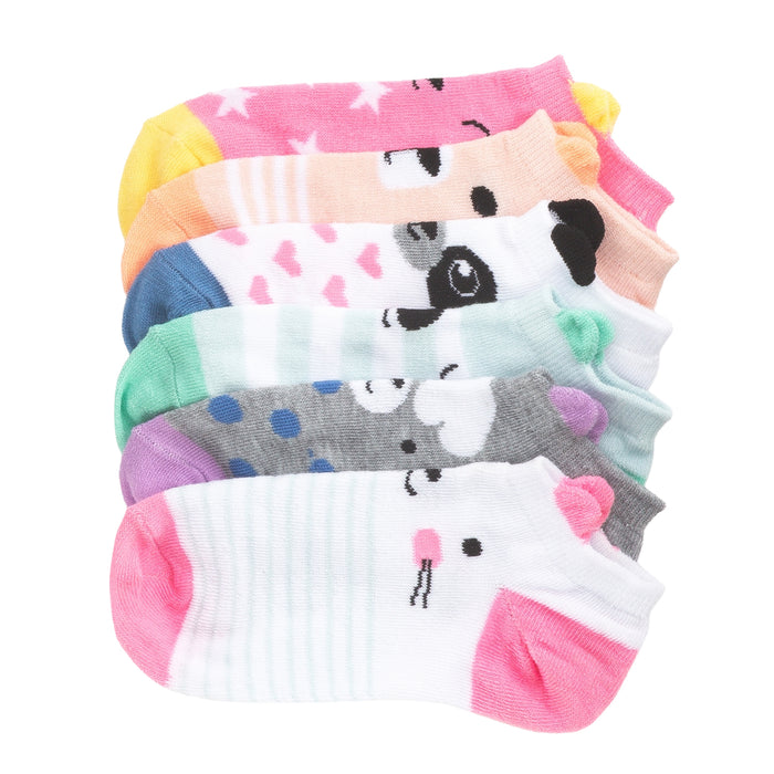6-pack small no-show socks with multi animal critter prints, colorful and striped accents