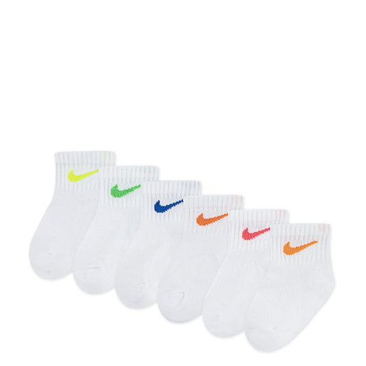 6-pack toddler ankle socks in white with colorful Swoosh logos