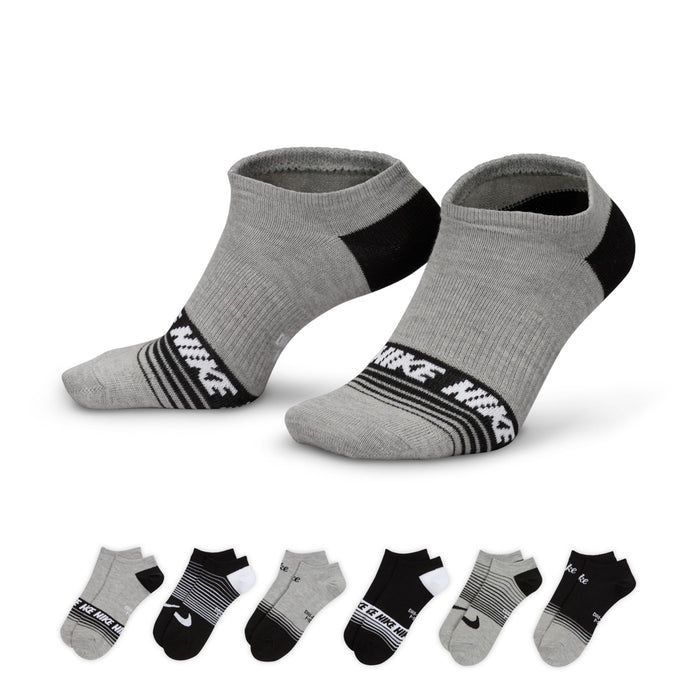 6-pack no-show socks, heather gray with black and white logo cuff