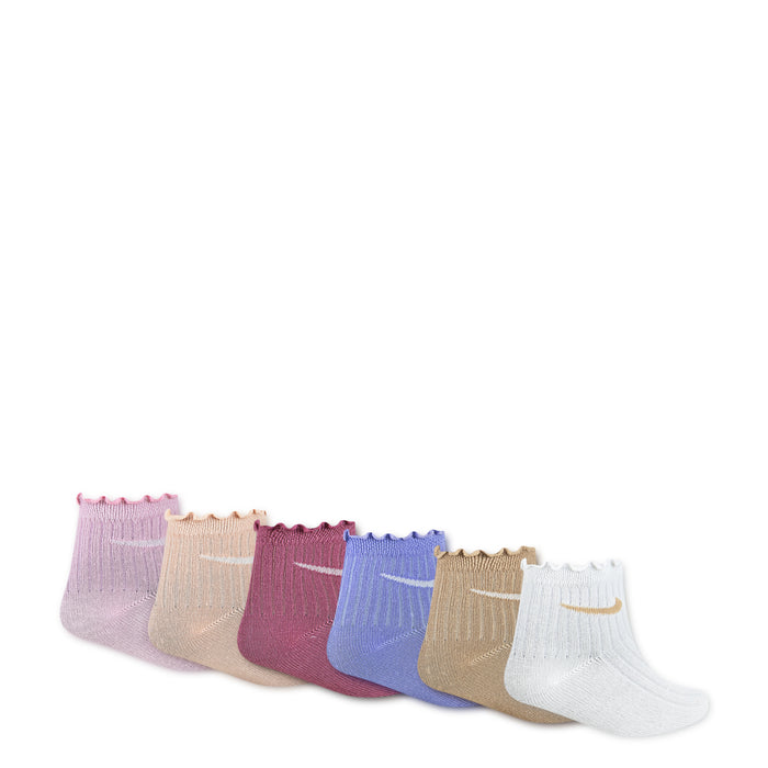 6-pack x-small ankle socks with lettuce cuffs, pastel rainbow mix of 6