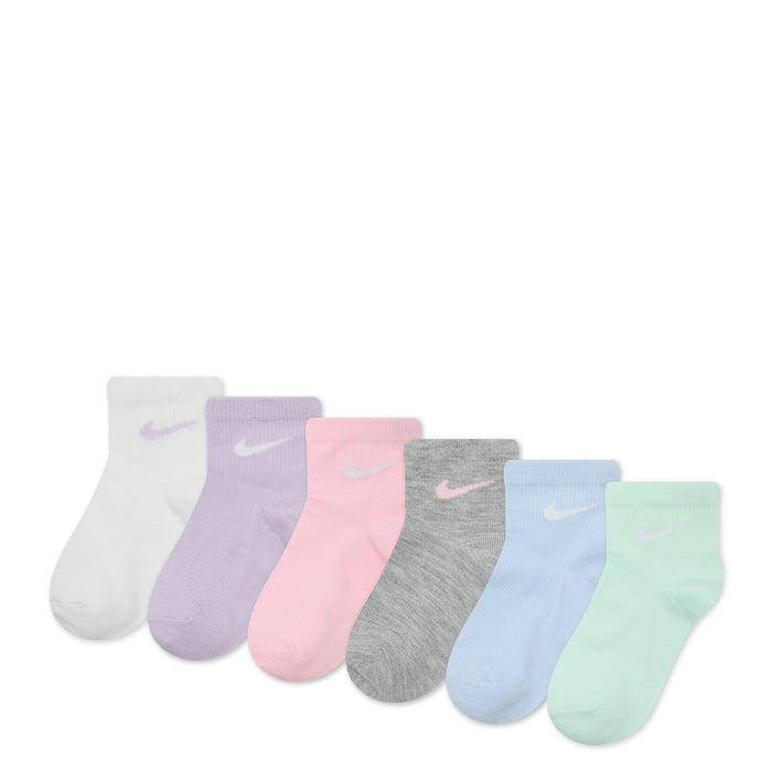 6-pack x-small quarter socks, pastel multicolor with metallic swoosh logo
