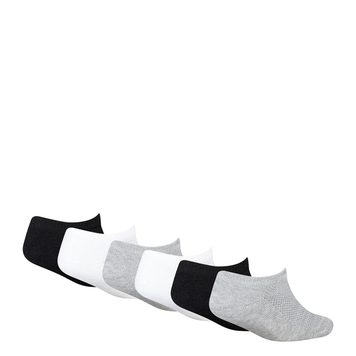 Set of no-show ankle socks arranged side-by-side in black, white, and gray