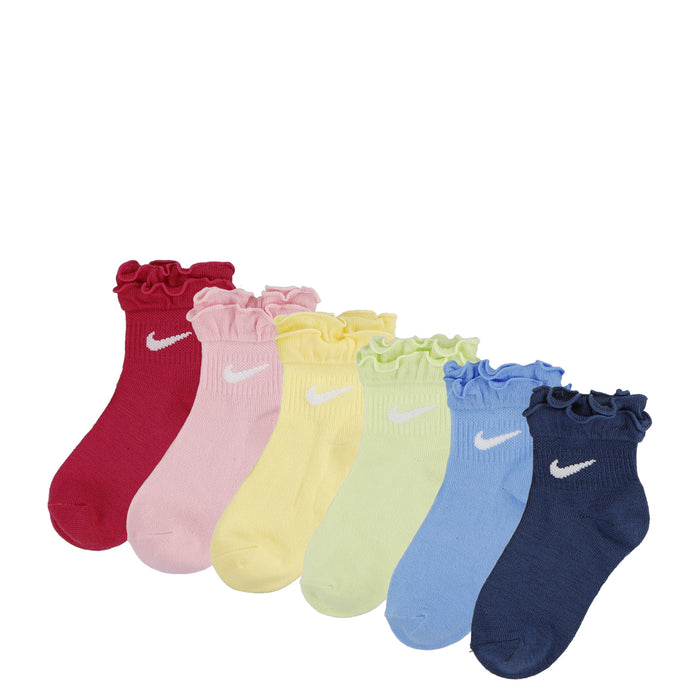 6-pack x-small ruffle ankle socks, multicolor set: red, pink, yellow, green, blue, navy