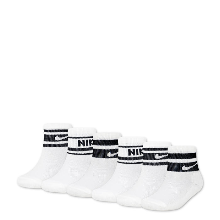 6-pack varsity quarter socks, white with black stripes and NIKE logo